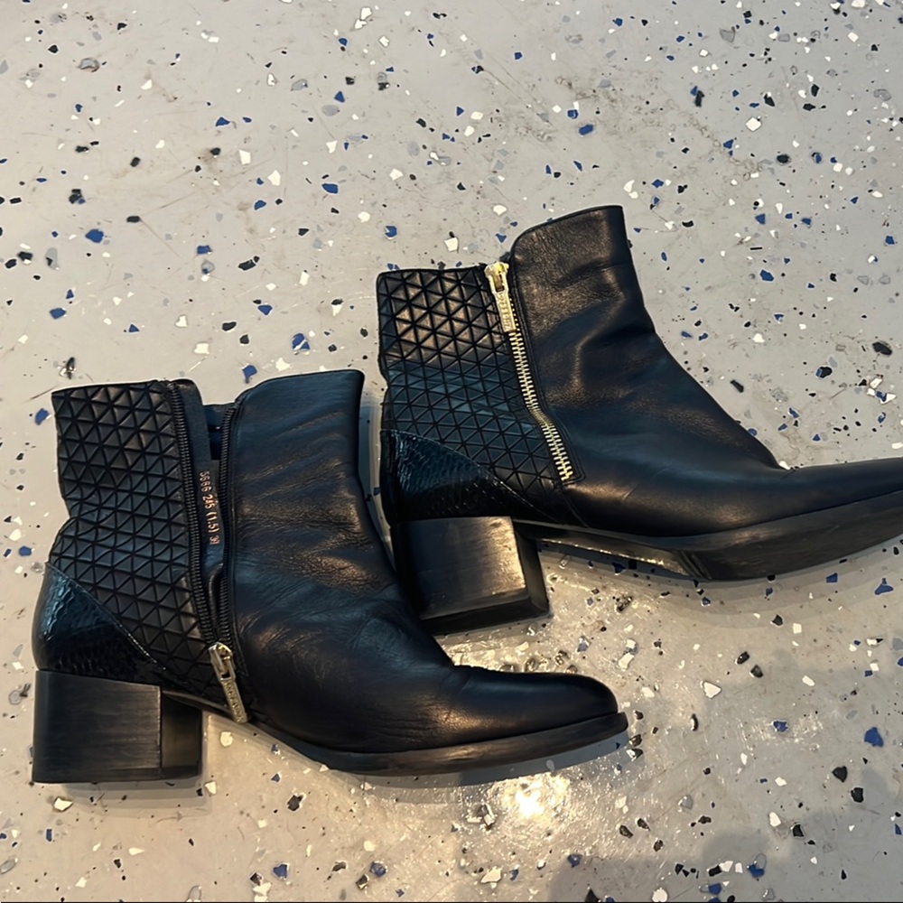 Black Ankle Boots with Buckle Straps and Chunky Design